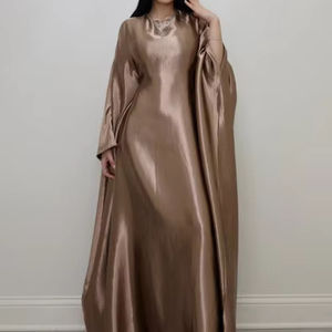 Vestido Kaftan Abaya de Satén Brillante Personalizado Leduo para Mujer - Vestido Maxi de Manga Larga para Eventos Musulmanes - Product Image 1
