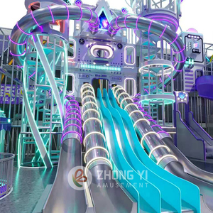 Équipement de terrain de jeux intérieur commercial personnalisé, aire de jeux souple pour enfants avec toboggan double interactif en plastique pour centre commercial - Product Image 1
