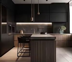 Mueble de Cocina Moderno y Sencillo de Madera Oscura Estilo Industrial para Villa, Hotel u Hogar - Product Image 2