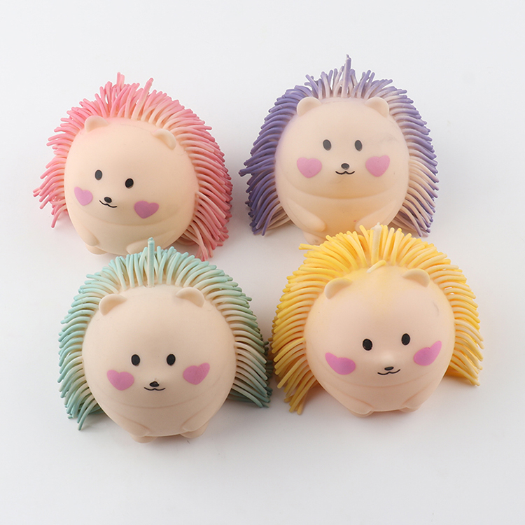 Patent Design Air-Filled Fidget Sensory Stretchy Squeeze Hedgehog Toy Flashing Hairy Puffer Animal Ball
