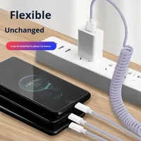 Câble de données à ressort trois-en-un Super Fast 3A Charging Retractable Mobile Phone One-To-Three Micro-USB TPE Cable