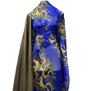 Jacquard métallique mode soudanaise mousseline de soie tissu doux doré Dirac et Gabasar robe somalienne extensible 2 + 2 + 5 mètres - Product Image 1