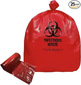 生物危害袋-危险废物处置，符合DOT ASTM医院使用标准，红色，25加仑，30x 36英寸，25袋