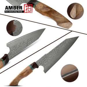 Nuevo Diseño, Cuchillo Kiritsuke Damasco Hecho a Mano de 67 Capas, Patrón Martillado con Acabado Ácido, con Cómodo Empuñadura Arqueada de Madera Dura - Product Image 6