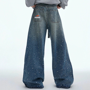 Jeans Baggy da Uomo all'Ingrosso, <span class=keywords><strong>Pantaloni</strong></span> in Denim Lavaggio Acido, Effetto Consumato con Glitter e Strass, Jeans Dritti Larghi - Product Image 5