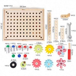 Boys Girls Christmas Birthday Gift Educational STEM Gear Construction Toy Wooden Toddler <b>Kids</b> <b>Tool</b> <b>Set</b> - Product Image 5