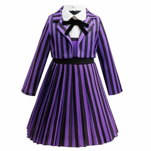 Costume da Bambina per Cosplay <span class=keywords><strong>Mercoledì</strong></span>, Abito a Righe in Poliestere, Costume per Feste, Travestimento per Bambini Ispirato a Film e Serie TV - Product Image 1