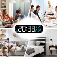 Horloge murale numérique LED grande taille avec télécommande, décoration de chevet, alarme, température, calendrier, mots, bureau