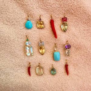 Yeni stil Vintage altın kaplama geometrik cam Birthstone Hoop kolye kalp biber yuvarlak kolye kadınlar için parti - Product Image 3