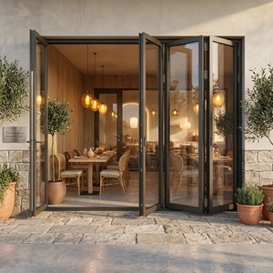 Porte pliante à rupture de pont thermique en aluminium, cadre noir, pour extérieur et jardin, porte accordéon en verre - Product Image 1