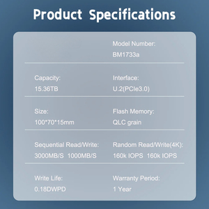 Orijinal BM1733a 15.36TB MZ-WM515T0 U.2 PCIe3.0 Yeni 2.5" Dahili SSD NVMe Sunucu Yazma Yoğunluğuna Dayanıklı - Product Image 3