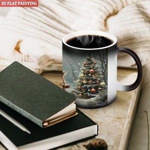 Mug en céramique 11oz noir givré, tasse magique à changement de couleur par sublimation, motif lapin de Noël - Product Image 3