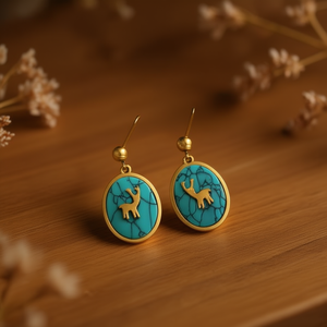 Boucles d'oreilles pendantes en forme de cerf en acier inoxydable, pendentif ovale turquoise, plaqué or, bijoux de mode pour femmes - Product Image 3