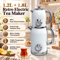 Ketel Listrik Yerba Mate Lapis Ganda 1.8L+0.8L Baja Tahan Karat Gaya Retro Ketel Listrik Vintage Dengan Termometer