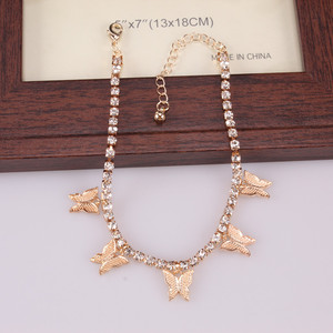 Tobillera de diamantes de imitación con forma de mariposa para mujer, adorno para el pie, diseño geométrico de aleación de zinc X0271 - Product Image 3