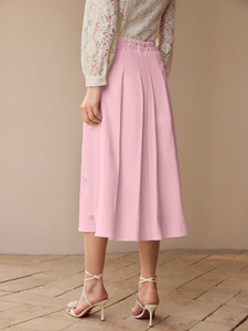 Falda Midi Plisada con Apliques Florales 3D en Rosa Pálido, Cintura Alta, Corte en A, Tela de Chifón, Elegante, para Invitadas de Boda, Fiestas, Uso Casual - Product Image 2