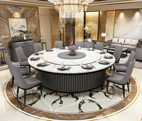 Deluxe Big Round Echter Marmor Elektrischer Esstisch Set Hotel Hall Restaurant Fisch Bauch Weiß Automatischer Sinter stein Tisch