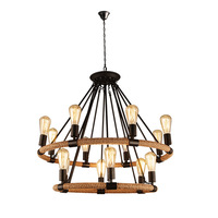 Lustre suspendu rétro en fer forgé avec corde de chanvre, éclairage LED, style loft, design créatif pour les magasins de vêtements, les restaurants