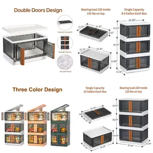 Contenedores de almacenamiento plegables de plástico de 8, 4Gal, 19Gal, con tapas, ruedas de puertas dobles, caja de almacenamiento de precio al por mayor