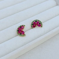 Nouvelles Boucles d'Oreilles Tendance Série Fruitée en Forme de Pastèque Incrustées de Diamants d'Eau
