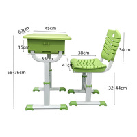 Table d'étude ergonomique réglable en hauteur pour enfants, ensemble bureau et chaise bleu pour enfants