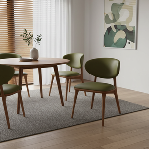 Silla de comedor de cuero verde de calidad superior con patas de madera maciza Respaldo curvo duradero para el hogar Oficina Sala de estar - Product Image 3