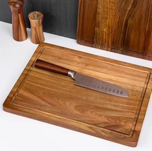 Tagliere di legno di Acacia di grandi dimensioni con scanalature di succo per la preparazione dei pasti in cucina cibo all'aperto che serve formaggio tritare - Product Image 3