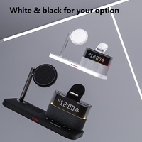 2024 5 In 1 Draadloze Oplader Stand Lamp Wekker Voor Iphone 15 Pro Max Airpods Pro Snel Opladen Dock Station