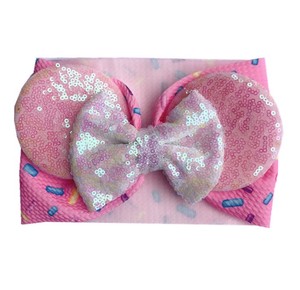 Haute qualité bébé Mickey bandeau Sequin enfants grand arc bandeau extensible pas cher filles infantile fête <span class=keywords><strong>Minnie</strong></span> oreille bandeau pour fille - Product Image 6