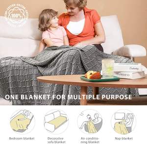 Manta de punto acrílico suave y gruesa con diseño geométrico para adultos, ideal para la oficina y descansos. - Product Image 6