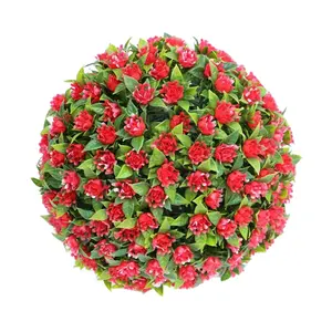 Centrotavola decorativo per matrimonio palla di fiori rosso finto all'aperto palla di bosso artificiale cespuglio topiaria milano palla rotonda di erba verde