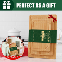Ensemble de 3 planches à découper en bambou avec rainure profonde pour le jus, idéal pour la cuisine et le service