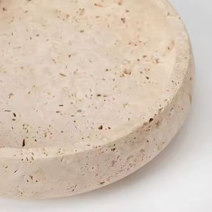 Bol en marbre travertin beige décor à la maison ornement rond religieux <span class=keywords><strong>surface</strong></span> aiguisée assiette de fruits - Product Image 3
