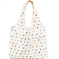 Tas Tote Kanvas Polkadot Tanpa Struktur Desain Lipat Tali Bahu Kapasitas Besar Kantong Dalam Tanpa Penutup Untuk Belanja