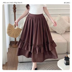 Jupe longue texturée fluide pour femme, taille haute, à volants étagés, coupe trapèze, vente en gros OEM ODM, fabricant vietnamien - Product Image 2