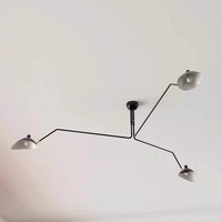 Lustre vintage multi-têtes en fer de style français, LED, type bec de canard et pieuvre, pour salon et chambre, par Serge Mouille