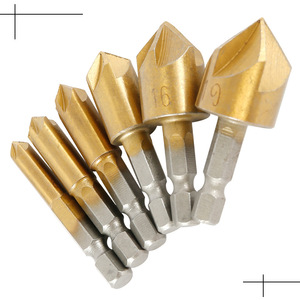 Más Vendido Transfronterizo: Cuchilla de Desbarbado de Cinco Cuchillas con Recubrimiento de Titanio y Vástago Hexagonal, Brocas para Madera y Máquina de Desbarbado - Product Image 4