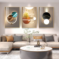 Dekorasi Ruang Tamu Proyek Hotel Modern, Poster Cetak 3D HD Abstrak Emas Mewah, Set 3 Buah Porselen Kristal