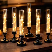 Lampe de table LED décorative à longue tige en fil de cuivre, imitation bougie, pour méditation, Halloween, restaurant occidental