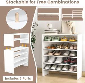 <span class=keywords><strong>Giantex</strong></span> Étagère à chaussures blanche à 6 niveaux, support à chaussures en bois de 31 pouces de large pour 18 paires - Product Image 4