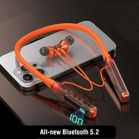 Auriculares Inalámbricos Transparentes con Banda Magnética para el Cuello, Pantalla LED, Auriculares Deportivos para Juegos, Caminar, Auriculares Estéreo