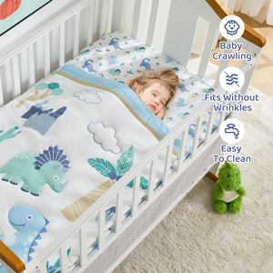 Light <strong>Blue</strong> Baby <strong>Crib</strong> Dinosaur Bedding Set with Fitted <strong>Crib</strong> Sheet Dustproof Ruffle Comforter for Newborn Infant &amp; Toddler - Product Image 3