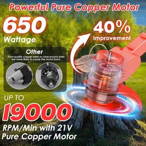 21V không dây điện Máy cắt cỏ vườn edger Trọng lượng nhẹ Weed wacker 3 lưỡi 2 pin pin Powered chuỗi Tông đơ cho - Product Image 2