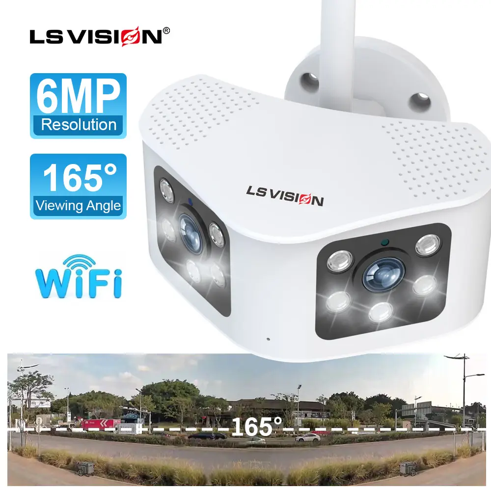 LS VISION 6MP Dual Lens Panoramic 10X wifi Camera Smart IR AI Security Camera IP 165 FOV Surveillance CCTV Camera