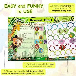 Tableau de récompenses avec autocollants Comprend des tableaux de récompenses pour animaux de la jungle/football i pour l'entraînement au comportement des enfants (style animal) - Product Image 4