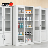 Armoire de rangement moderne pliable à 2 portes vitrées et 5 niveaux pour bureau et maison, avec serrure à clé, en fer et acier