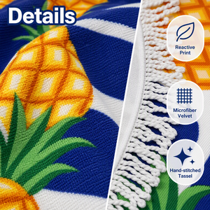 Nuovo Telo Mare Rotondo Grande in Microfibra per l'Estate, Personalizzabile con Stampa Ananas e Nappe - Product Image 4