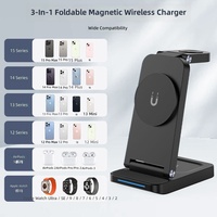 Support de charge vertical magnétique 3-en-1 15W sans fil pour iPhone, écouteurs et montre connectée