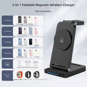 แท่นชาร์จไร้สายแม่เหล็ก 3-in-1 15W สำหรับ <span class=keywords><strong>iPhone</strong></span> หูฟัง และสมาร์ทวอทช์ แบบพับเก็บได้ ชาร์จแนวตั้ง - Product Image 4
