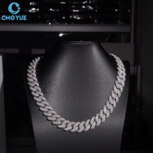 Collar de eslabones cubanos de plata de ley 925 maciza con moissanita, ancho personalizado, venta al por mayor mundial directa de fábrica para minoristas de joyería - Product Image 5